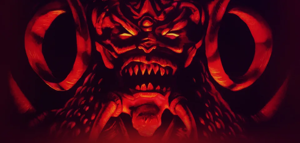 Diablo artwork with a fiery demonic face
